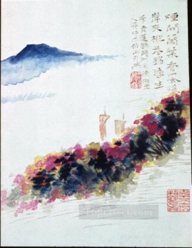 中国 Painting - 中国の伝統的な桃の花の下尾河畔